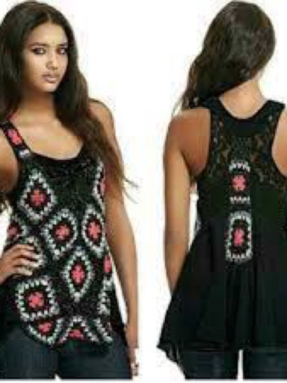 ✨ Free People Crochet Granny Square Racerback Tank Top Size Medium Boho Trapeze